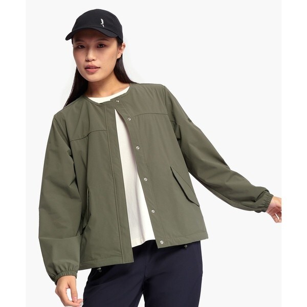 AIGLE ナイロンノーカラージャケット セール】UVカット 吸水速乾 軽量 ショート丈 ノーカラージップ