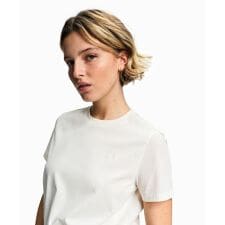 接触冷感 ミックス素材 半袖ロゴTシャツ