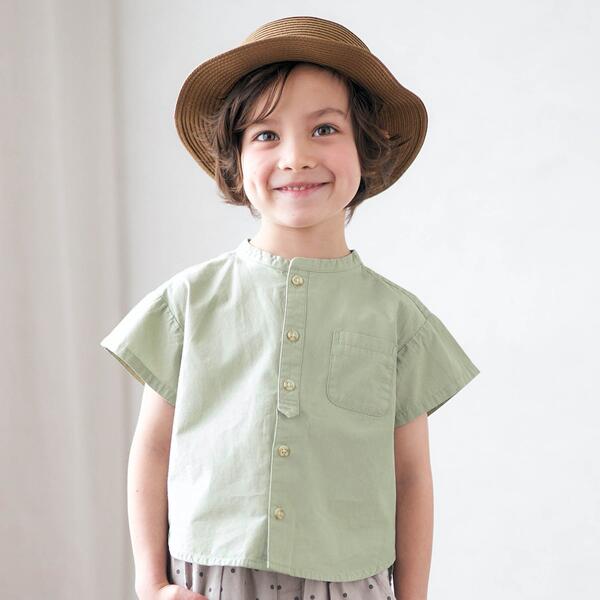 R'IAM】 ノーカラー シャツ ナチュラル