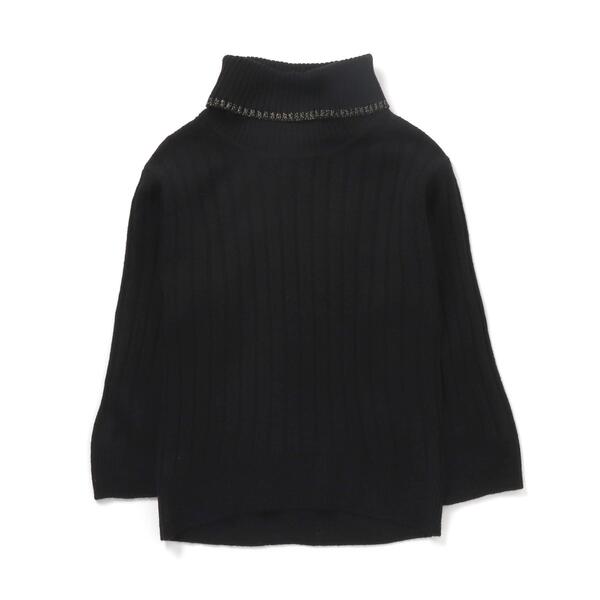 MARNI リブ編みコットン タートルネックセーター インターシャ