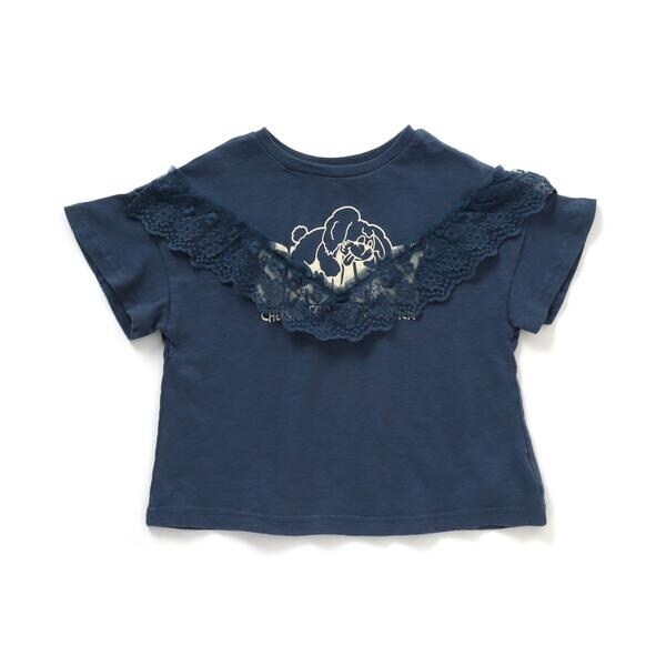 ネイビー レースフリル Tシャツ トップス Tシャツ 青L 即納 S-XL 黒 白 レディース フリル 肩