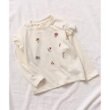 WEB限定 肩フリル フラワーモチーフTシャツ