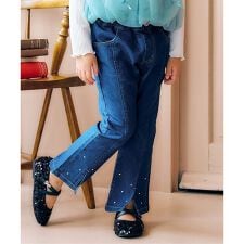 裾パール・ラインストーンフレアきゅんパンツ  10分丈