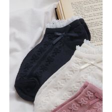リボン編み柄ショートソックス