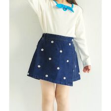 ハート・デイジー刺繍ラップキュロット  ショート丈