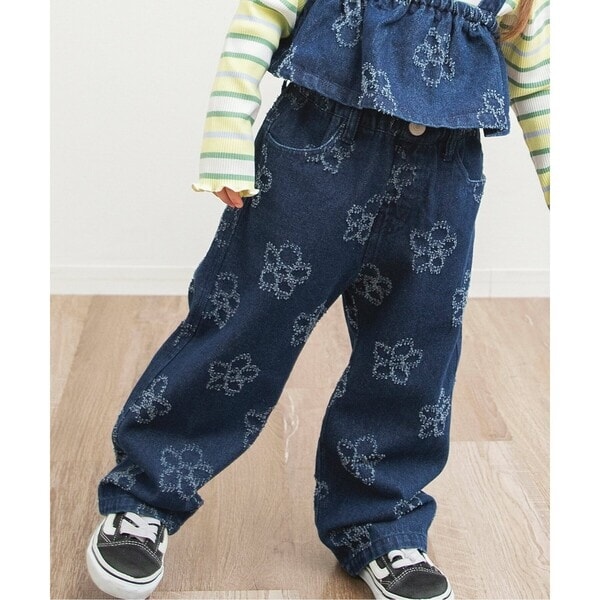フラワーデニムパンツ  10分丈