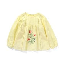 チューリップ刺繍ノーカラーブラウス