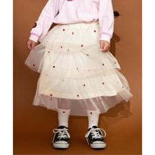 ハート総柄刺繍チュールスカート