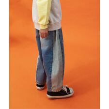 サイドラインワイドデニムパンツ  10分丈