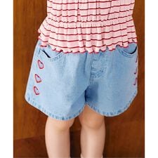 ハート・フラワー刺繍ショートパンツ  ショート丈