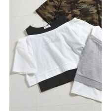 ラインストーンロゴレイヤード風Tシャツ