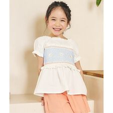 いちご・デイジー刺繍シャーリングトップス