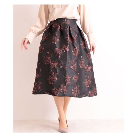 花刺繍のジャガードフレアスカート レディース ファッション 花 刺繍 ジャガード ブラウン グリーン サワアラモード Sawa A La Mode Aljun 119 ファッション通販 マルイウェブチャネル