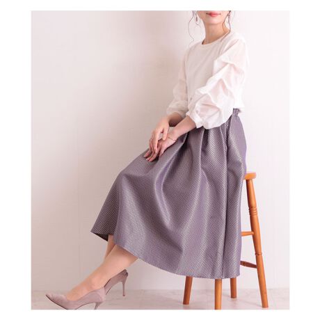 レディース スカート ロング ブルー 青 オレンジ ドット柄 ジャガード フレア 光沢感 春 秋 冬 サワアラモード Sawa A La Mode Aljun 116 ファッション通販 マルイウェブチャネル