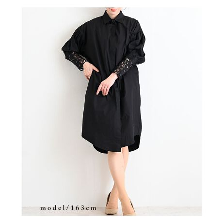 レディース ワンピース 長袖 膝丈 ブラック 黒 ボリューム袖 レース シャツワンピース 春 秋 冬 サワアラモード Sawa A La Mode Aljun 125 ファッション通販 マルイウェブチャネル