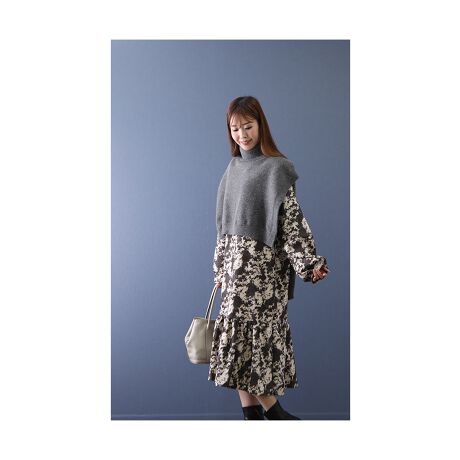 ワンピース セットアップ ミモレ丈 長袖 グレー ティアード フレア パフスリーブ ムラ染め 秋服 サワアラモード Sawa A La Mode Mode 7023 ファッション通販 マルイウェブチャネル