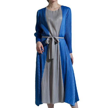 ワンピース ドレス ブルー 青 長袖 春 秋 冬 着痩せ 体型カバー ロング マキシ リボン サワアラモード Sawa A La Mode Smode 7771 ファッション通販 マルイウェブチャネル