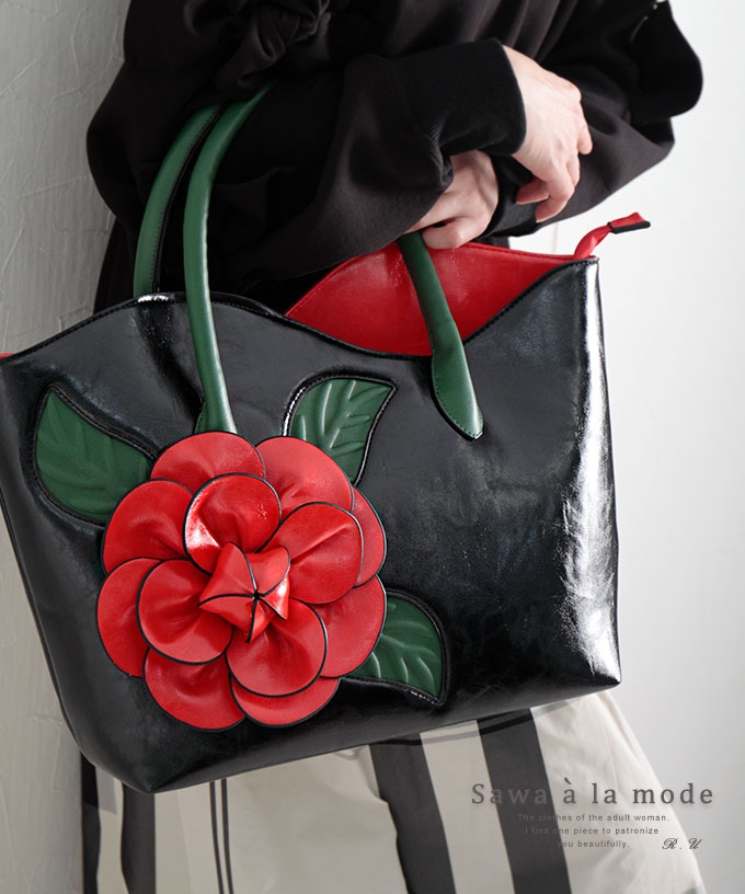 バッグ】小物 鞄 かばん カバン 黒 ブラック トート 花柄 薔薇 | サワ ...