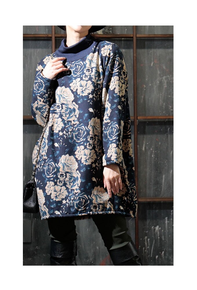 Bonjourネイビー ハート模様 長袖チュニック チュニック】レディース ファッション ニット ニットチュニック