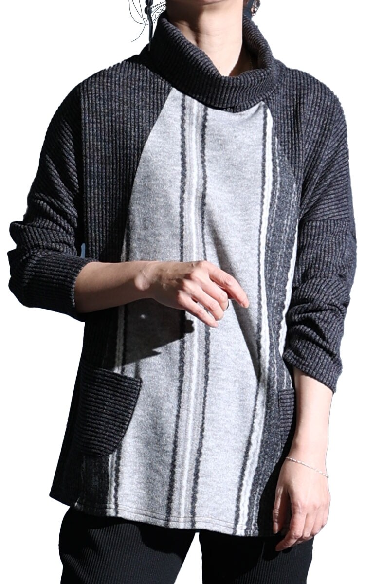 トップス】レディース ファッション ニット リブ ストライプ 長袖