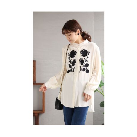 チュニック】 トップス ブラウス シャツ 白 ホワイト ベージュ 長袖  