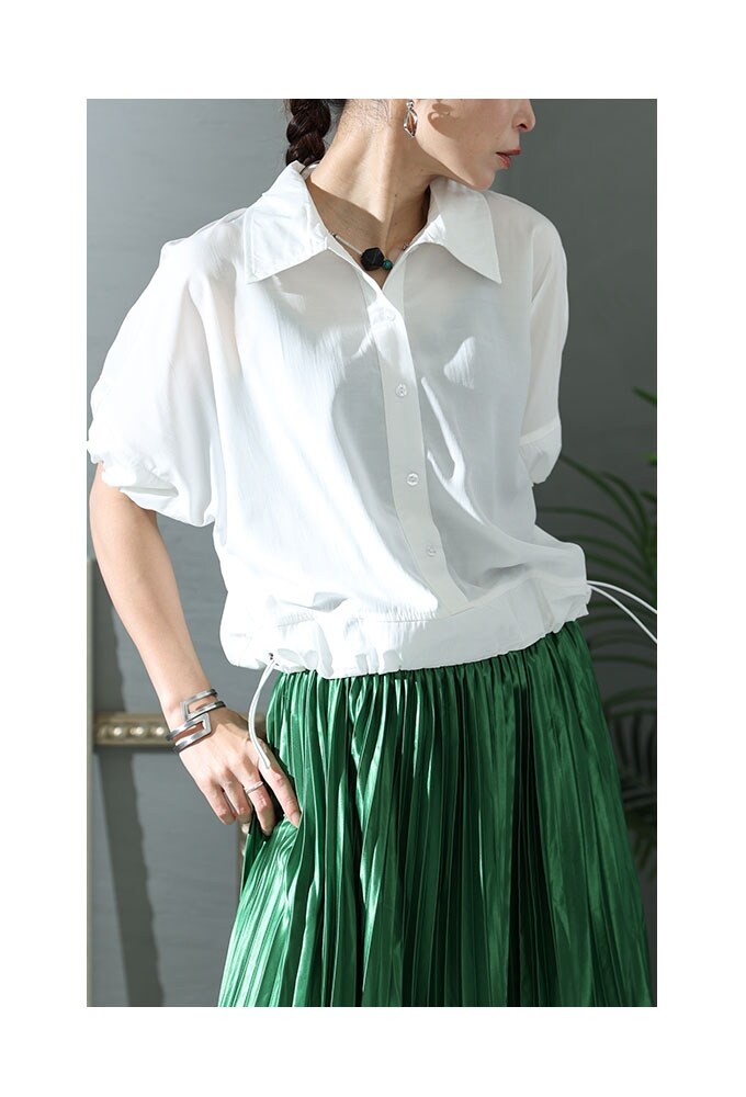 レディース トップス シャツ 半袖  パフスリーブ ホワイト 白 ブルー 青 夏 40代 50代 60代 サワアラモード sawaalamode otona 大人 kawaii 可愛い かわいい服 Sawa a la mode レディース トップス 夏 夏服 ブラウス シャツ