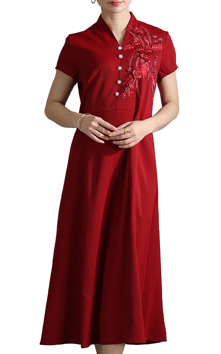 DABUWAWA花柄フレアパフワンピース ミモレ丈 Lace Ladies 小花柄 パフスリーブ ロング丈 フレア ワンピース