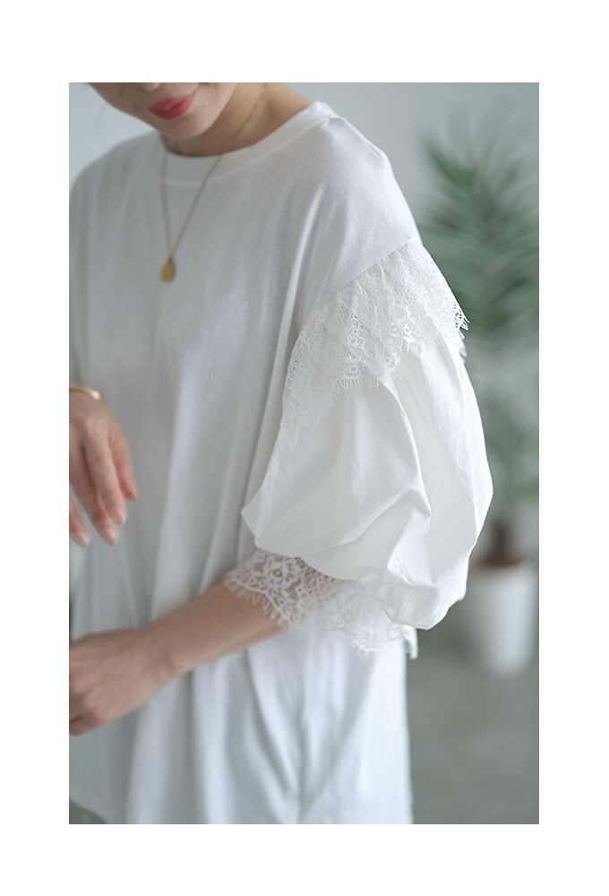 【完売商品】pium ハートレースパフスリーブTシャツ ハートレースパフスリーブTシャツ – pium