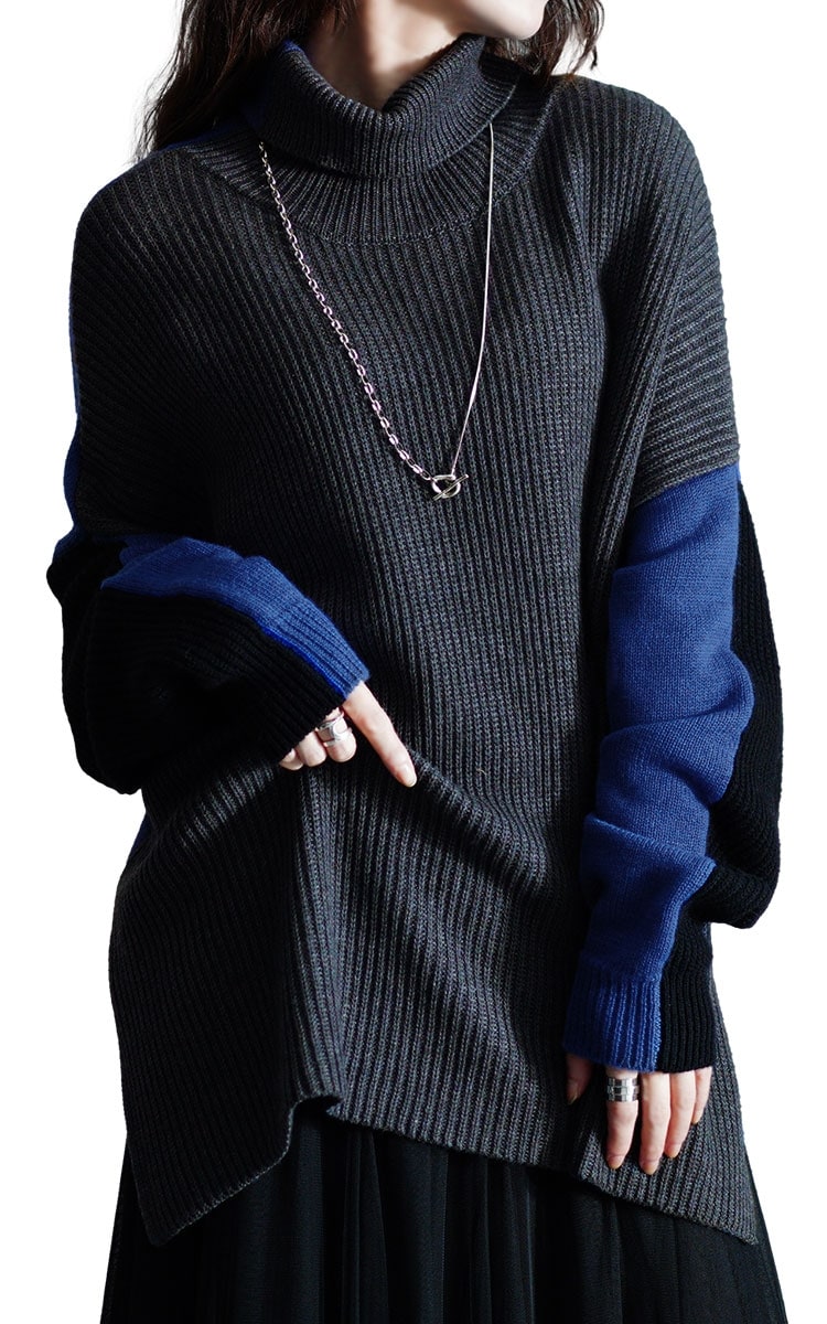 レディース トップス ニット チュール 異素材 フリル リブ 長袖 ブラック チャコール 秋服 冬服 大人可愛い 大人 可愛い 30代 40代 50代 60代 サワアラモード トップス】 ニット チュール フリル 異素材 セーター 長袖 リブ