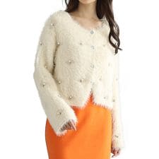サワアラモード(sawa a la mode)の【カーディガン】 トップス 羽織り 黒 ブラック グレー ベージュ 長袖 パール ビジュー ファー