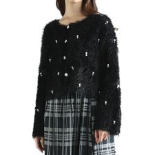 サワアラモード(sawa a la mode)の【カーディガン】 トップス 羽織り 黒 ブラック グレー ベージュ 長袖 パール ビジュー ファー
