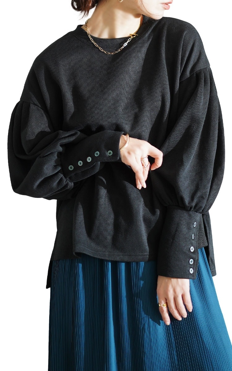 レディース トップス ニット 異素材 プリーツ ボリューム袖 袖コンシャス ハイネック 長袖 黒 緑 大人可愛い 大人 可愛い 30代 40代 50代 60代 サワアラモード トップス】 ニット 異素材 プリーツ ボリューム袖 袖コンシャス