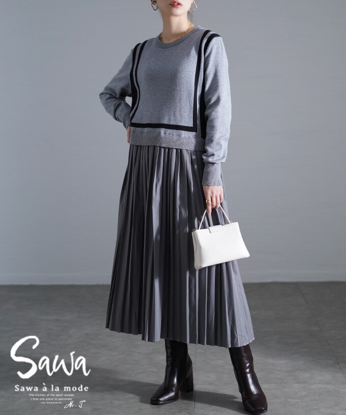 ワンピース】 ハイネック ノースリーブ ミモレ丈 光沢 艶 リボンベルト