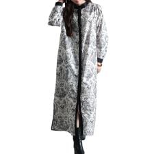 【ワンピース】 シャツ ブラウス 総柄 トワルドジュイ 長袖 ロング 比翼ボタン オフホワイト 白