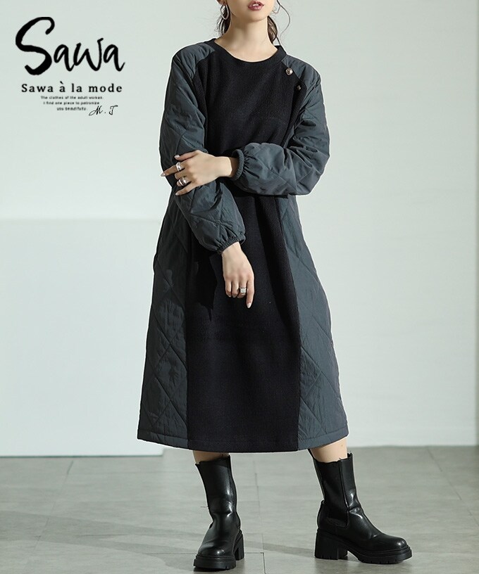 ワンピース】 黒 ブラック チェック柄 ギンガムチェック ミモレ丈 半袖