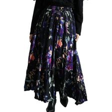 【スカート】 フレア 総柄 プリント ウエストゴム ロング 裏起毛 ワッシャー ギャザー パープル