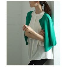 【カーディガン】トップス 羽織物 黒 緑 白 赤 7分袖 5分袖 クルーネック 丸首 無地 コクーン