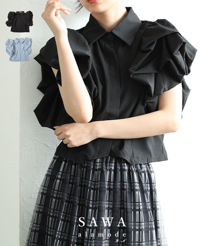 フェンネル FENNEL ギャザーネックブラウス（ivory、black