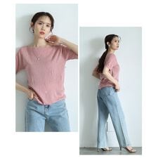 【ニット】 トップス セーター サマーニット 夏 夏服 半袖 ブラック ホワイト ピンク イエロー