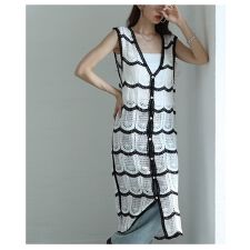 【ワンピース】 ジレ ベスト ロングジレ 夏 夏服 白 ホワイト ノースリーブ クロシェ編み 綿 F
