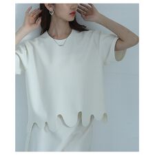 サワアラモード(sawa a la mode)の【カットソー】 トップス Tシャツ 黒 ブラック 白 ホワイト 夏 夏服 半袖 スカラップ 無地 Ｆ