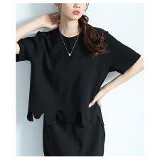 サワアラモード(sawa a la mode)の【カットソー】 トップス Tシャツ 黒 ブラック 白 ホワイト 夏 夏服 半袖 スカラップ 無地 Ｆ