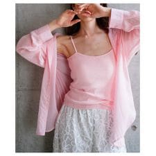 【アンサンブル】 トップス ブラウス シャツ キャミ ニット セット 2点 ピンク イエロー 夏服 | サワアラモード(sawa a la mode)