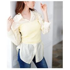 【アンサンブル】 トップス ブラウス シャツ キャミ ニット セット 2点 ピンク イエロー 夏服 | サワアラモード(sawa a la mode)
