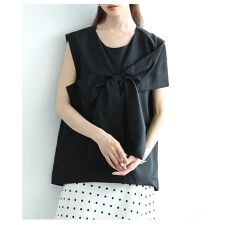 【トップス】 ノースリーブ リボン ベスト ブラウス Uネック プルオーバー ブラック ホワイト 夏