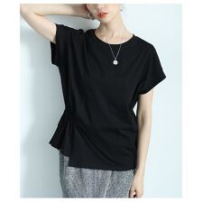 【トップス】 カットソー Tシャツ アシンメトリー ドロスト ハート 半袖 ブラック オフホワイト