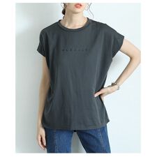 【トップス】 カットソー Tシャツ ロゴ プリント レタード 半袖 ドルマン コクーン グレー 夏服