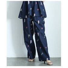 【パンツ】 花柄 小花柄 ドット セミワイド ロング ウエストゴム ブラック ネイビー オフホワイト