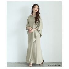 【セットアップ】 トップス ニット スカート グレー ベージュ サマーニット 7分袖 ロング丈 2点