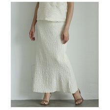 【スカート】 ナロー ウエストゴム ロング丈 楊柳 裏地 ストレッチ ブラック ブルー アイボリー